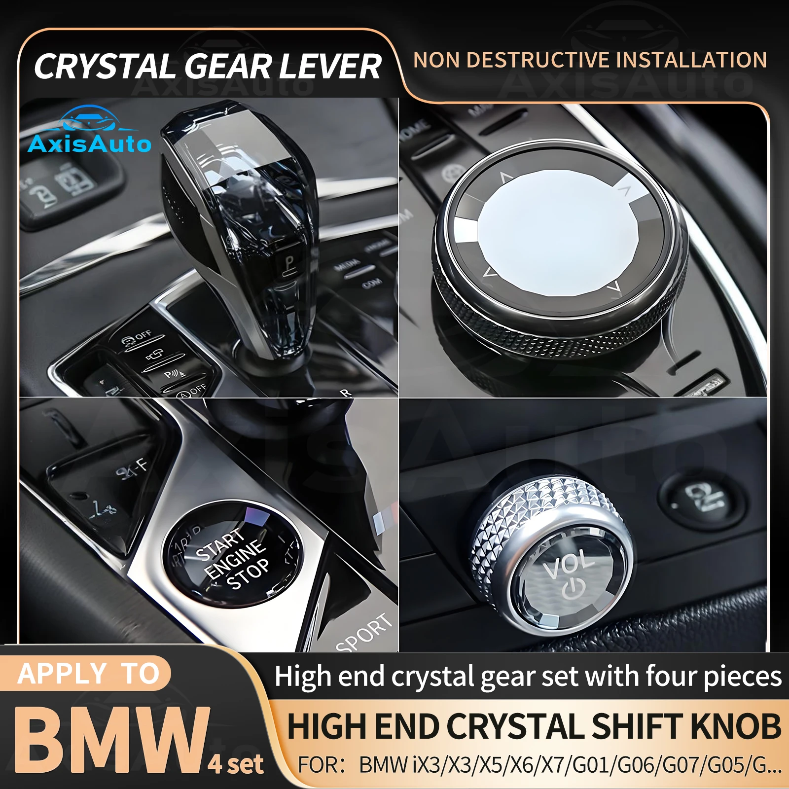 

4-piece Set Shift Knob For BMW G20 G21 iX3 G08 X3 G01 X6 G06 G05 X7 G07 X5 Frystal Gear Lever Fully Automatic LED Light