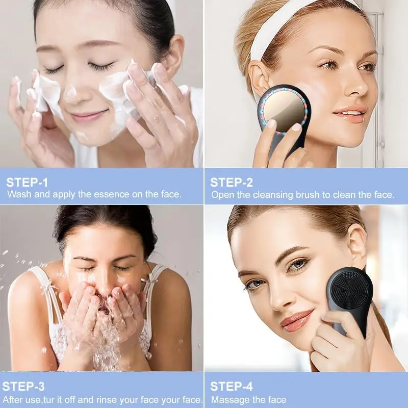 Elektryczna szczoteczka do twarzy z silikonu, ładowana – wibrująca szczotka do oczyszczania twarzy zapewniająca głębokie oczyszczanie i złuszczanie, wodoodporna, Ge