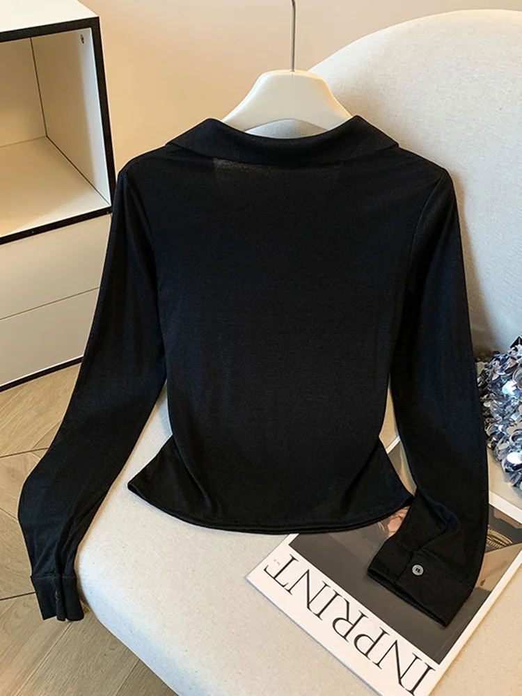 Camiseta de Malha Feminina de Manga Longa, Ajuste Slim, Roupa Interna, T-irt Cleanfit, Adequada para Outono, Nova Chegada