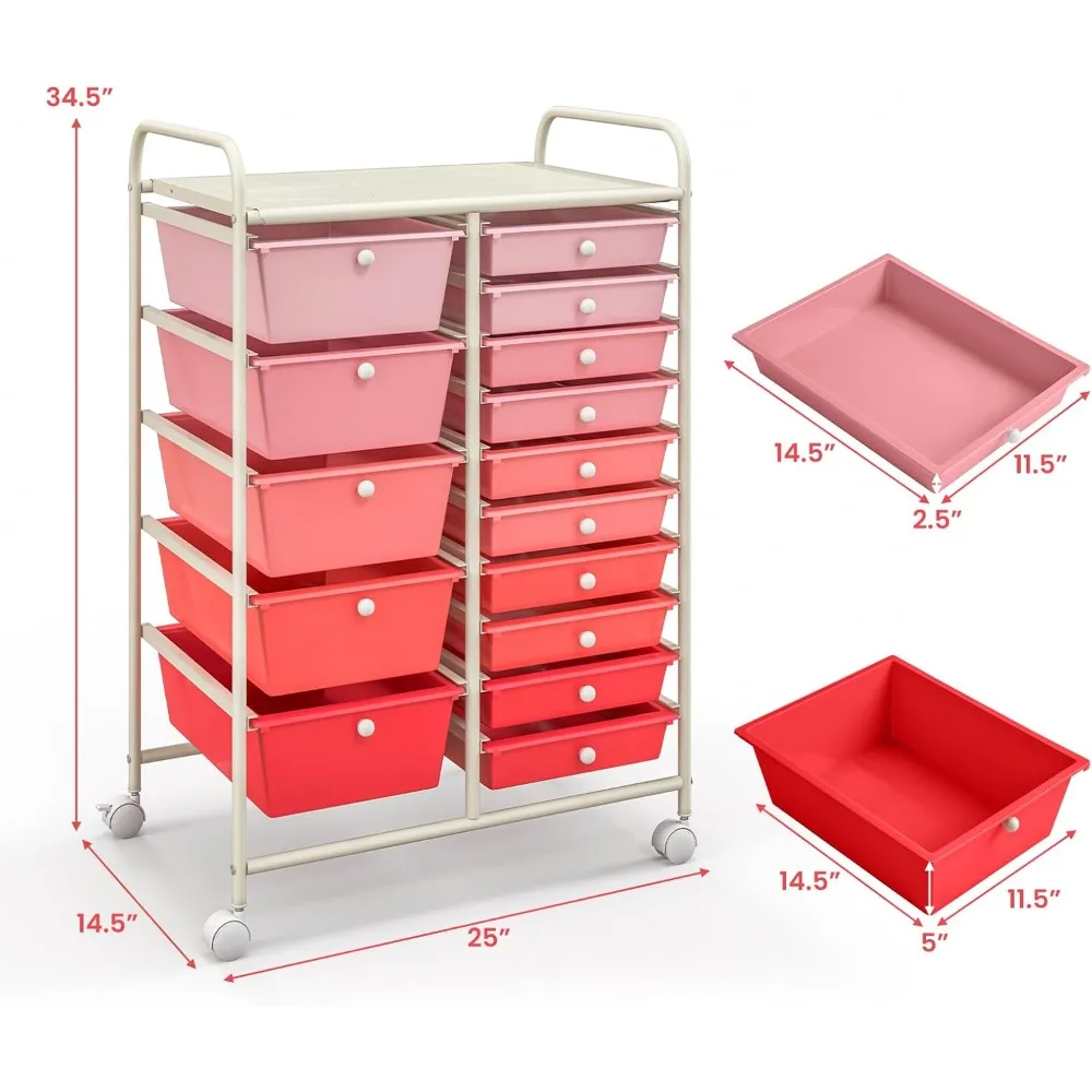 Carrello portaoggetti con ruote a 15 cassetti: carrello organizer per ufficio e scuola, perfetto per carta e forniture per album