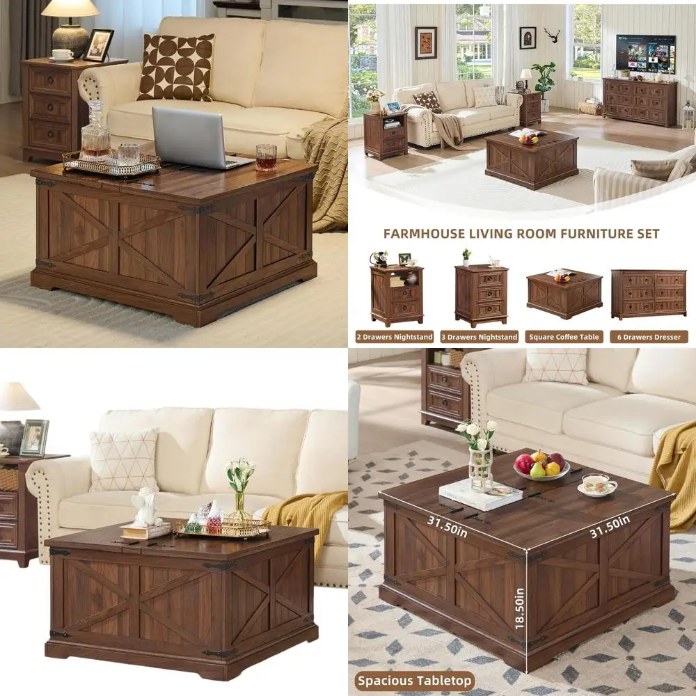 

Коричневый журнальный столик в деревенском стиле с подъемным верхом и деревянным дуговым основанием для современных гостиных