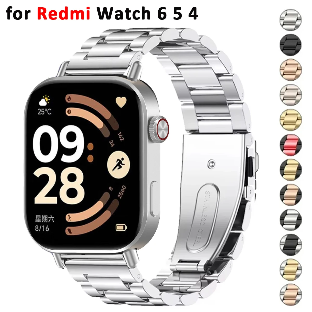 Edelstahlarmband für Redmi Watch 6/5/4 Metallarmband Zubehör Xiaomi Mi Band 9 Pro/Mi Band 8 Pro Austauschbares Armband