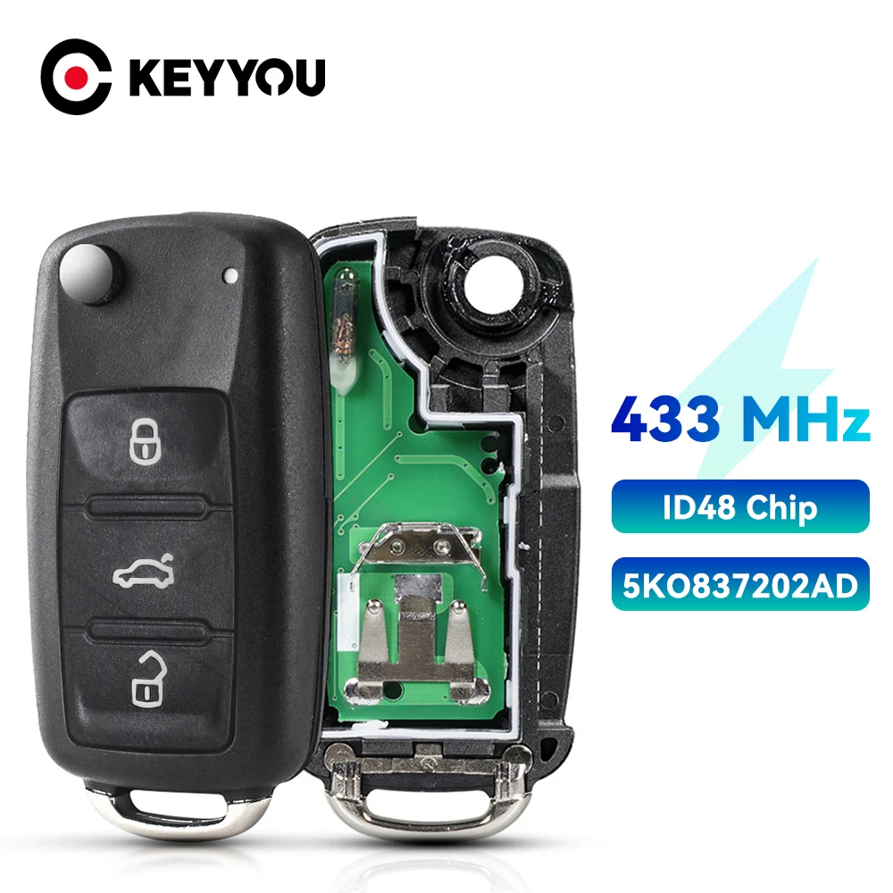 

KEYYOU Remote Key For VW VOLKSWAGEN 5K0837202AD ID48 Beetle Caddy Eos Golf Jetta Polo Scirocco Tiguan Touran UP 5K0 837 202 AD