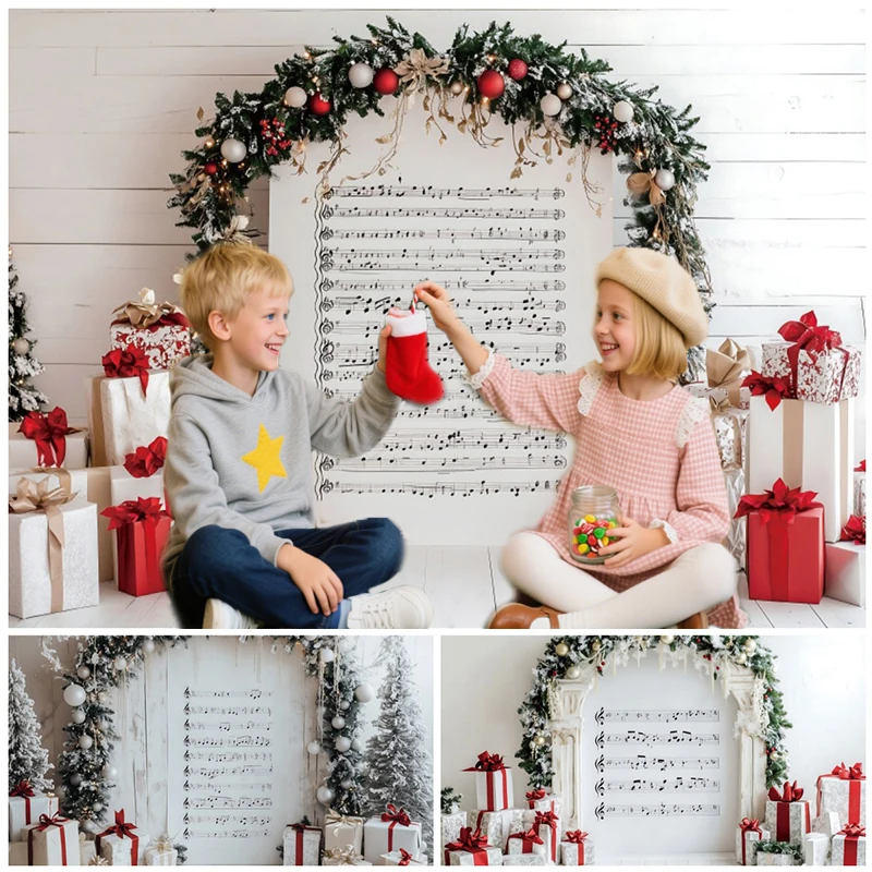 Christmas Backgrounds For Photographs Music Notes Wreath Gifts Festive Kids Family Elegant Shoot Decor Backdrop Studio Props