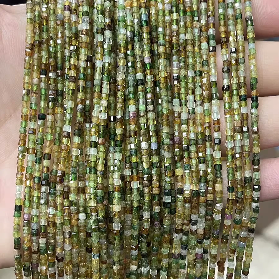 Natural yellow green tourmaline crystal square Loose Beads 15.5