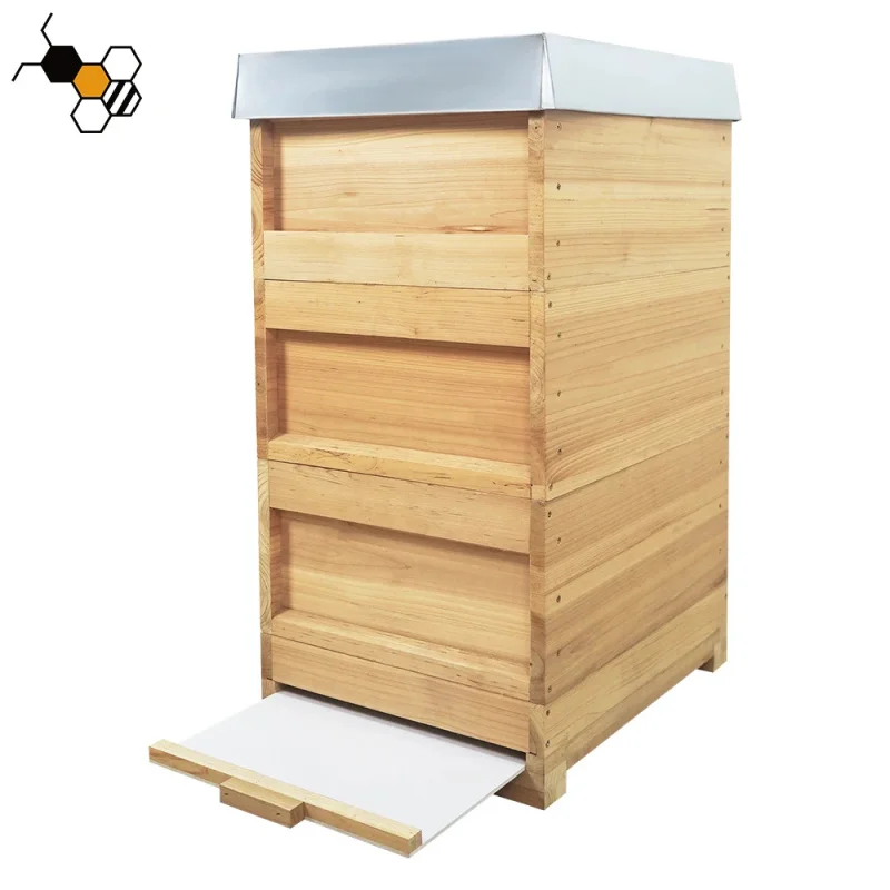 Three-Tier With Metal Top Cover Premium German Type Beehive Durable Fir Wood Bee Hive House Wholesale
