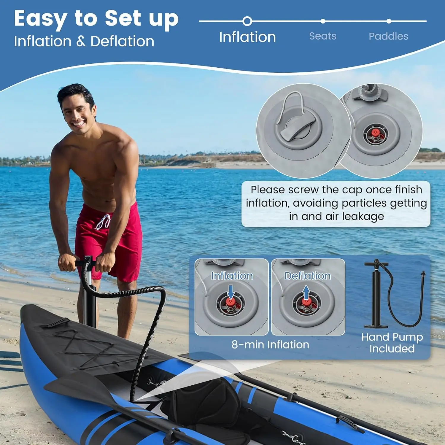 Inflatable Kayak, 2 Person Canoe with 507 lbs Capacity, Drop-Stitch Floor, All Accessories & Carry Bag, 12.5 ft, Customized