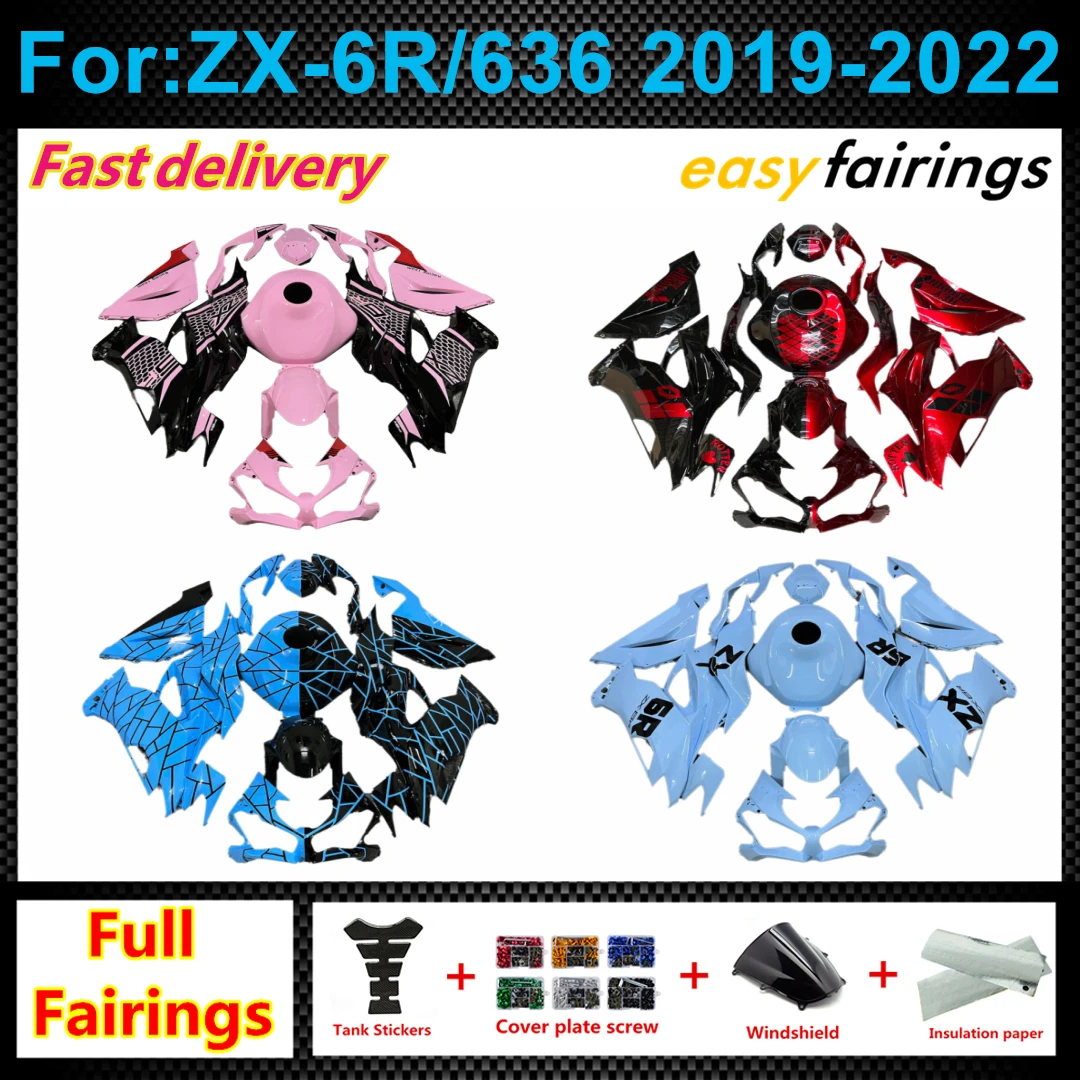 Aftermarket Full Fairing Bodywork Set ABS Injection Molding Fit For ZX‑6R ZX6R 636 19‑22 Precise Pre‑Drilled Fairings Covers Kit