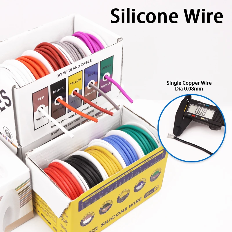 

5 Color Silicone Wire Kit Ultra Soft Heat Resistant Cable 30/28/26/24/22/20/18/17/16AWG Stranded Cable Electrical Tinned Copper