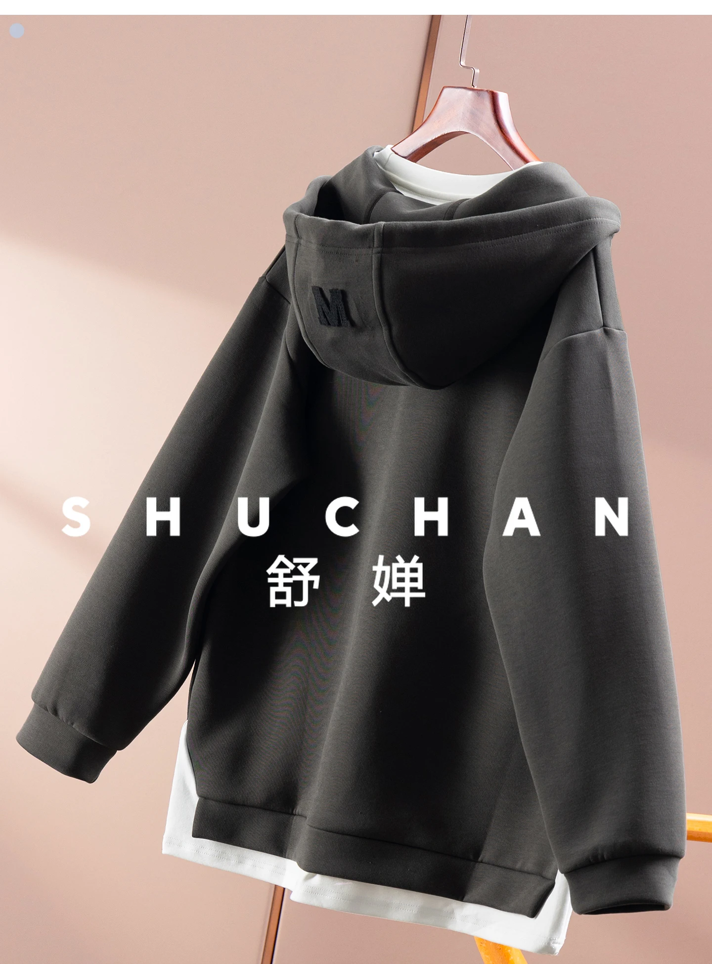 الخريف والشتاء المألوف الفرنسية الأسود التكنولوجيا الذاتي التدفئة وهمية قطعتين معطف بقلنسوة المرأة 27I9 #4