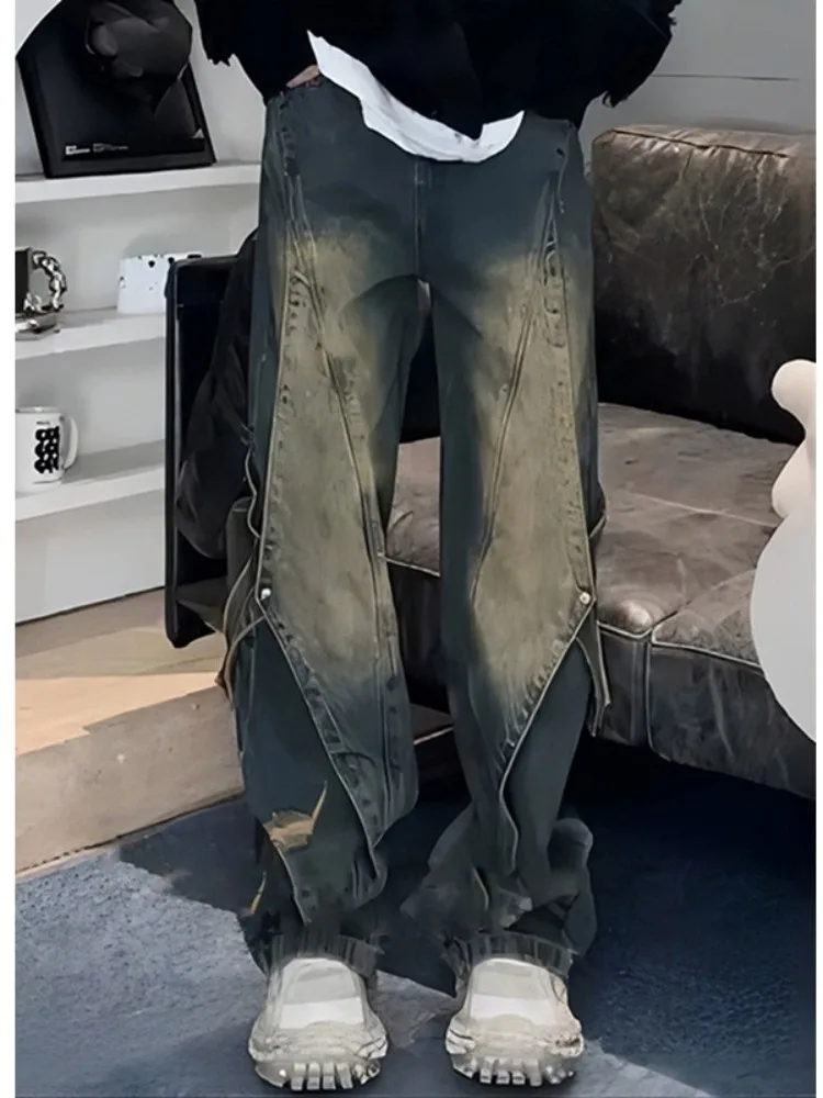 

Waed Vintage Workwear Jeans Extended Length Men's Faion Autumn High Waist Cotton Polyester Blend Wear Resistant Straight Leg