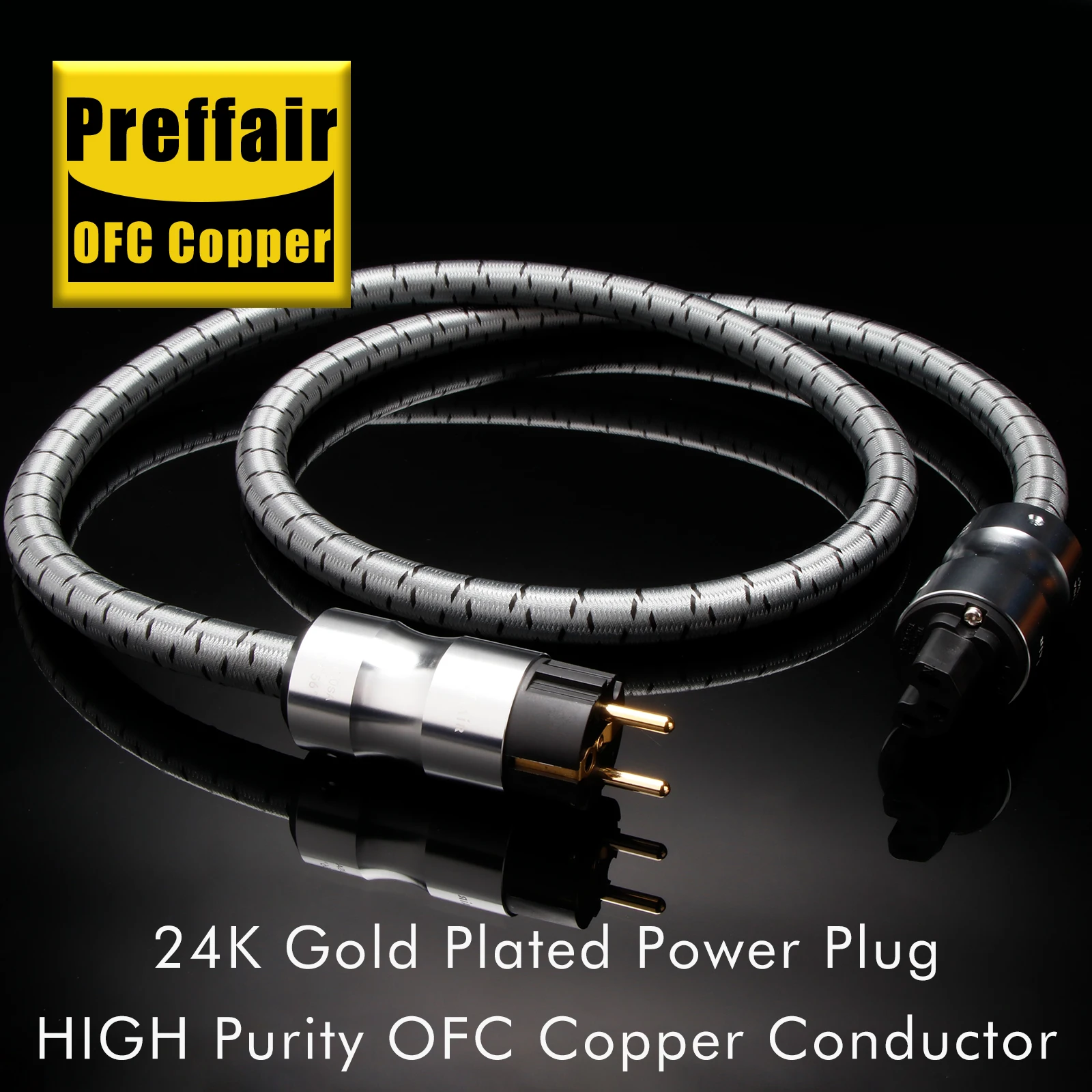 Preffair 12AWG Hifi Power Cord Copper CRYO-156 AC Power Cable Shcuko US/EU Plug for DAC Amplifier Power Filter Supply Wire