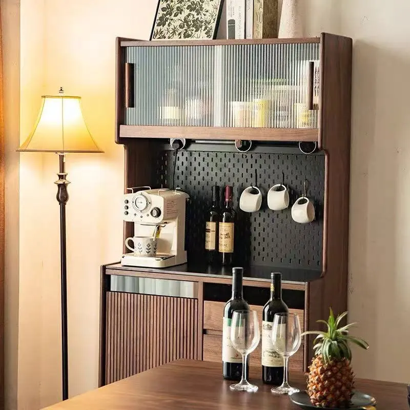 

Customizable solid wood wine cabinet living room integrated against the wall Nordic rock slab storage side cabinet