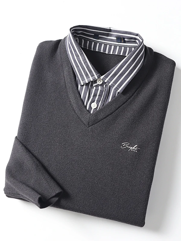 

Thiened утягивающий мужской вязаный свитер с воротником irt, искусственный двухсекционный теплый повседневный свитер из полиэстера, акрила, нейлона, длинный све