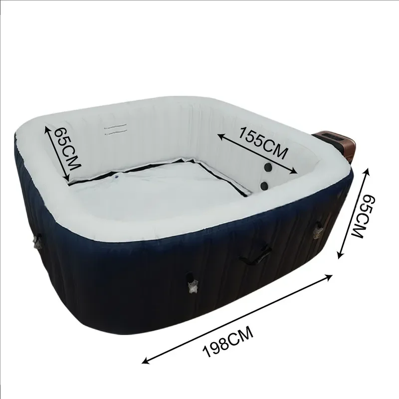 Outdoor Inflatable Square Hot Tub Multi Person PVC Spa Bath with Thermostatic Heating Wave Bubble Effect and Cover for Home