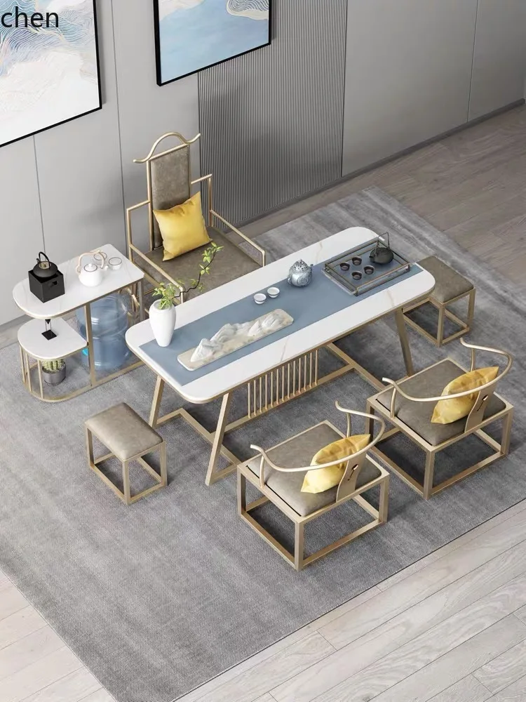 

HYS Chinese Style Tea Table and Chair Set, Elegant Rock Slab Tea Table, Office Kung Fu Tea Brewing Table