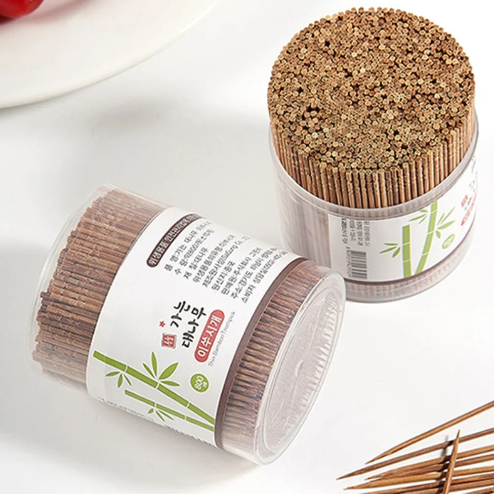 800Pcs Eco-friendly Carbonized Bamboo Toothpick Portable Single Head Tooth Picks Sturdy Natural Bamboo Teeth Cleaning Tool Home