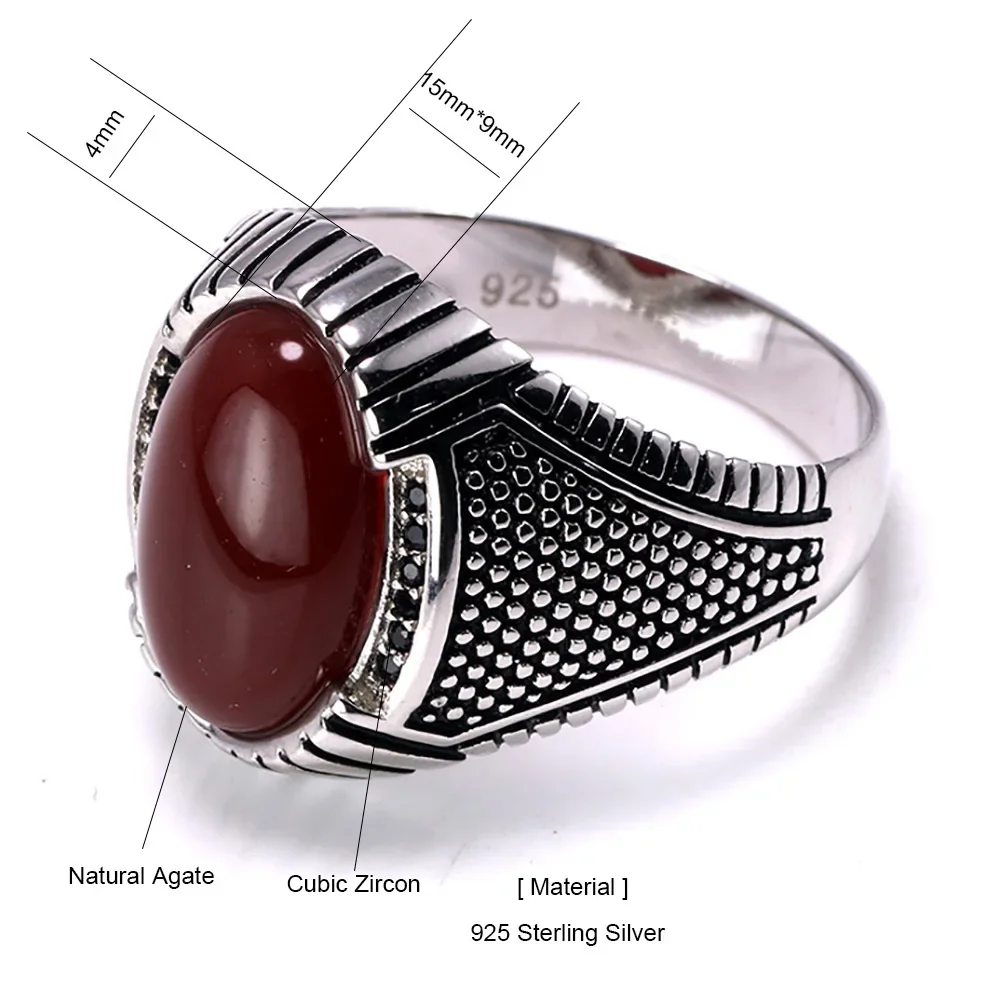 Guaranteed 925 Sterling Silver Rings Retro Vintage Turkish Rings For Men With Green Red Stones Turkey Jewelry Anillos Hombre