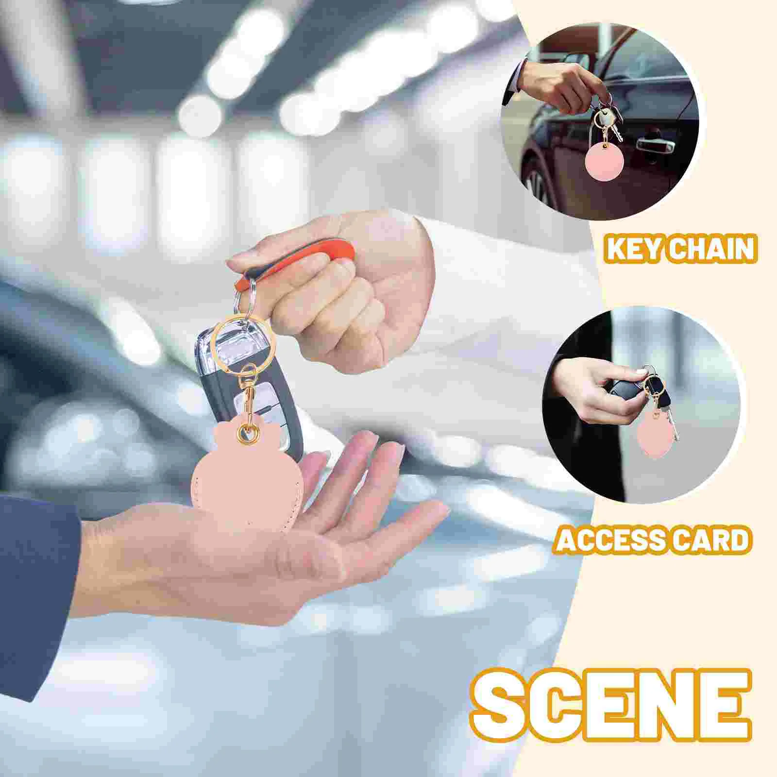 2 Pcs Access Card Holder Key Fob with Keychain RFID Cover Bracket Pouch Tag Storage Pu Pendent Covers