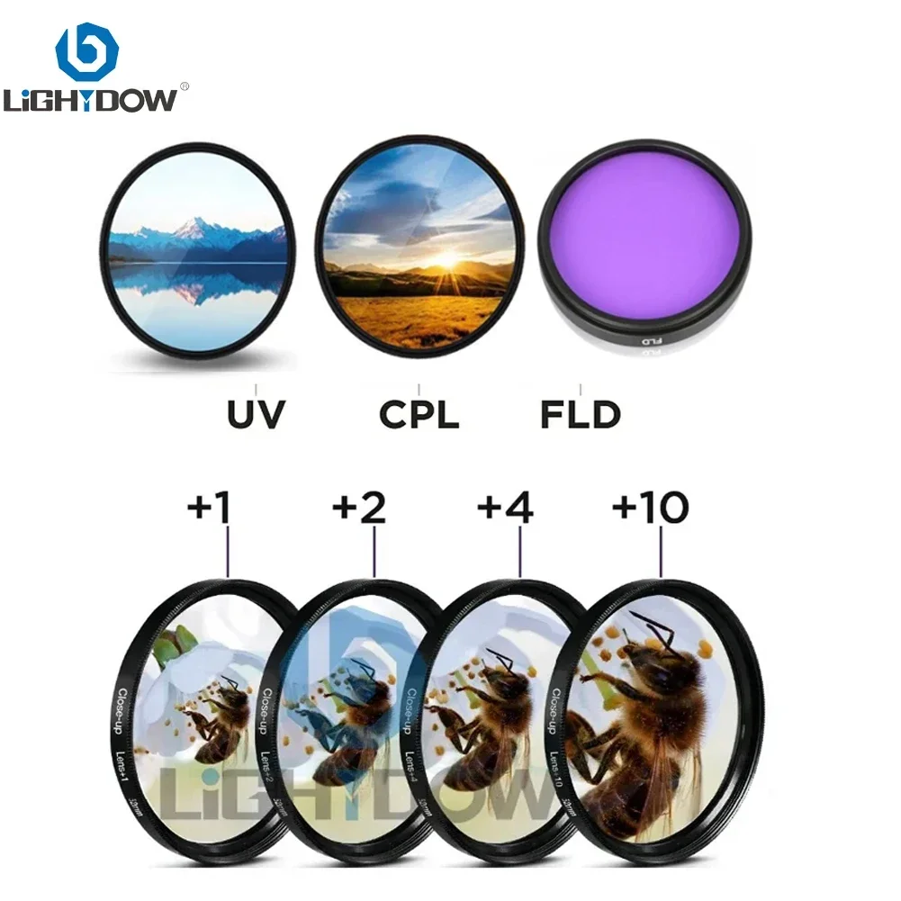 

Lightdow 7 in 1 Kits Lens Filter Close Up +1+2+4+10 Macro Filter UV CPL FLD Filter with Pouch for Cannon Nikon Cameras