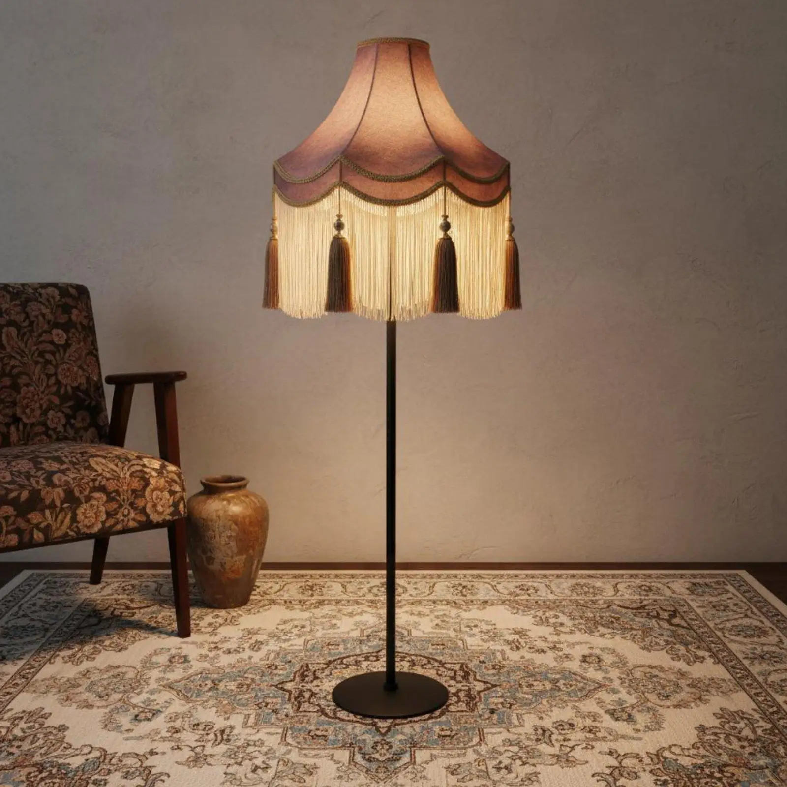 French Purple Lampshade Velvet Tassel Style Floor Lamp Cover Vintage Lamp Shade for Home Decor in Bedroom or Office