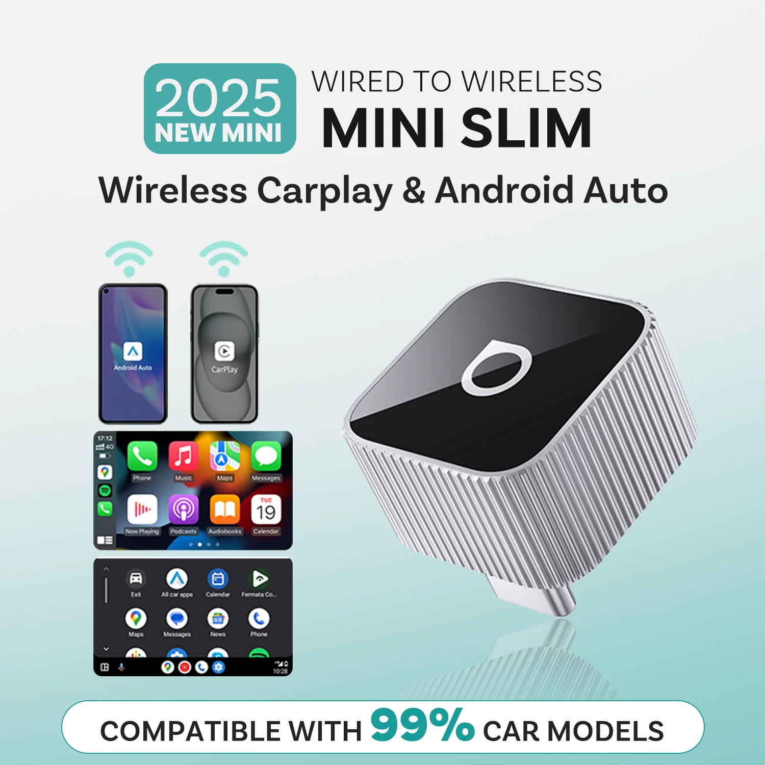 Ottocast Mini Slim Wireless CarPlay Android Auto Adapter USB Dongle Plug Play Bluetooth 5.0 Wifi Auto Connect for 98% of Cars