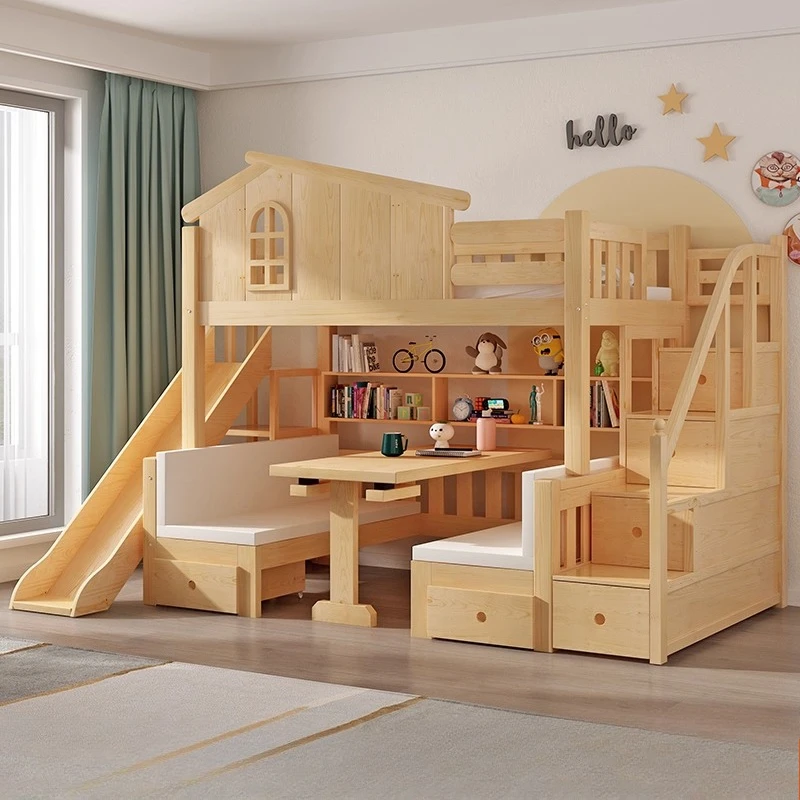 150 x 200 cm Schlafzimmer-Rutsche für Kinder, 2 Personen, luxuriöser King-Size-Rahmen, volle Königin, Schubladenaufbewahrung, Etagenbetten, Matratze, Holzmöbel