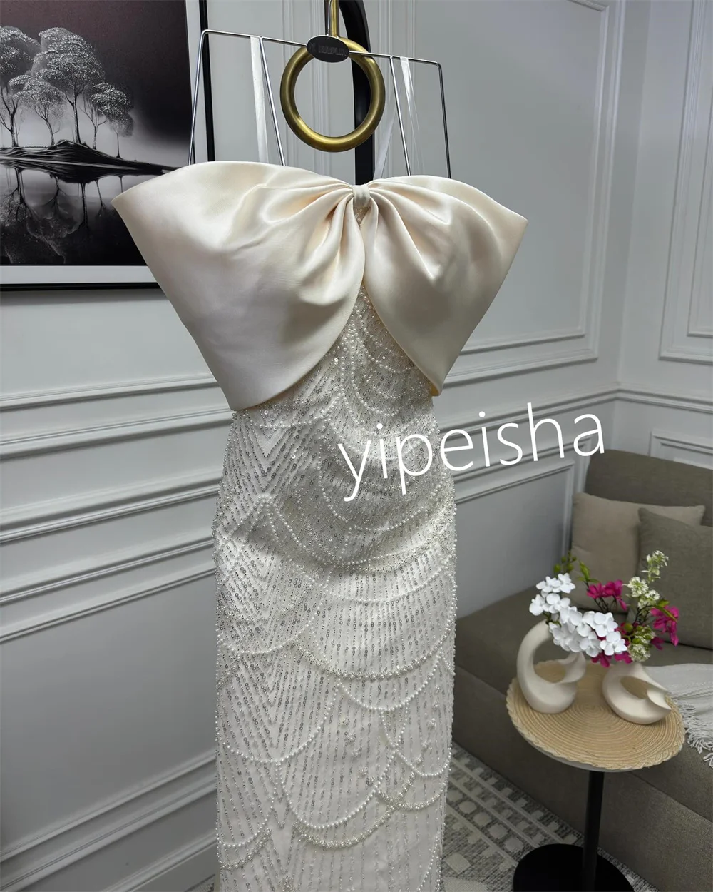 Customized Fashion Beading Sequined Straight Spaghetti Strap Long Dresses Homecoming  Sparkle Chinese Style Exquisite
