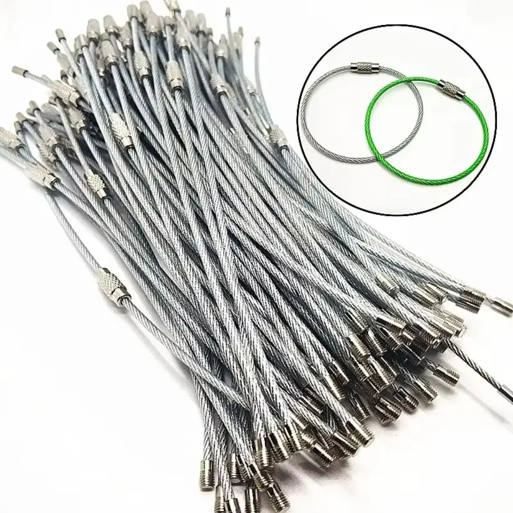 10 Pcs Stainless Steel Keychain Rope with Screw Lock Sturdy Wire Lock Anti-loss Durable Steel Wire Keychain