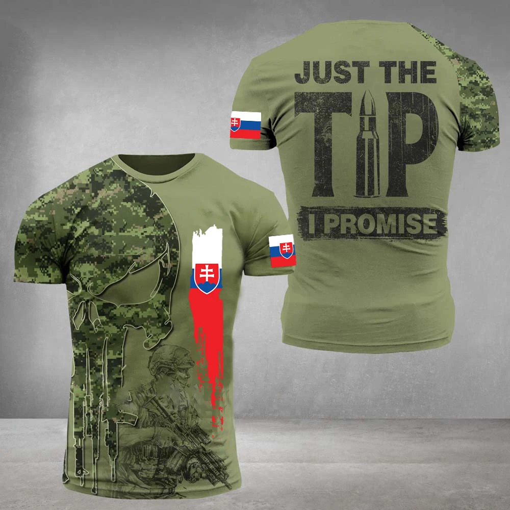 T-Shirt For Men Slovakia Army Print Veteran Soldier Men\'s T-Shirt Green Short Sleeve Top Street Casual Oversized Clothing Tee