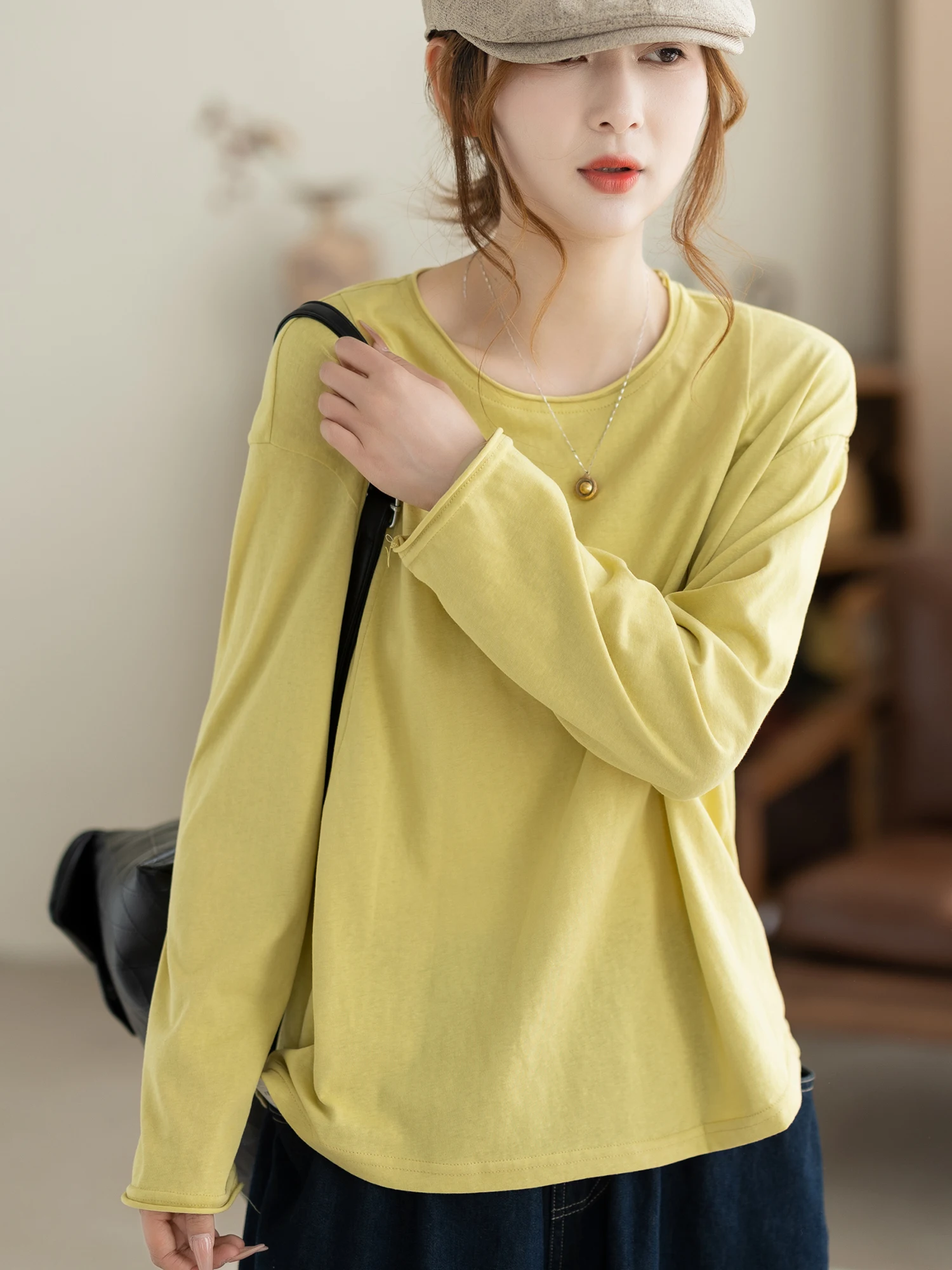 

Loose Long Sleeve round Neck T-Shirt Women's Spring New Style Fashionable Base Layer Shirt Inner Wear Top Casual Loose Fit