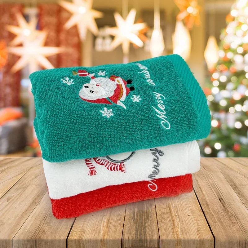 1Pc Bathroom Towel Set Coral Fleece Absorbent Microfiber Christmas Tree Santa Embroidery Face Towels Bath Towel Towel Xmas Gifts