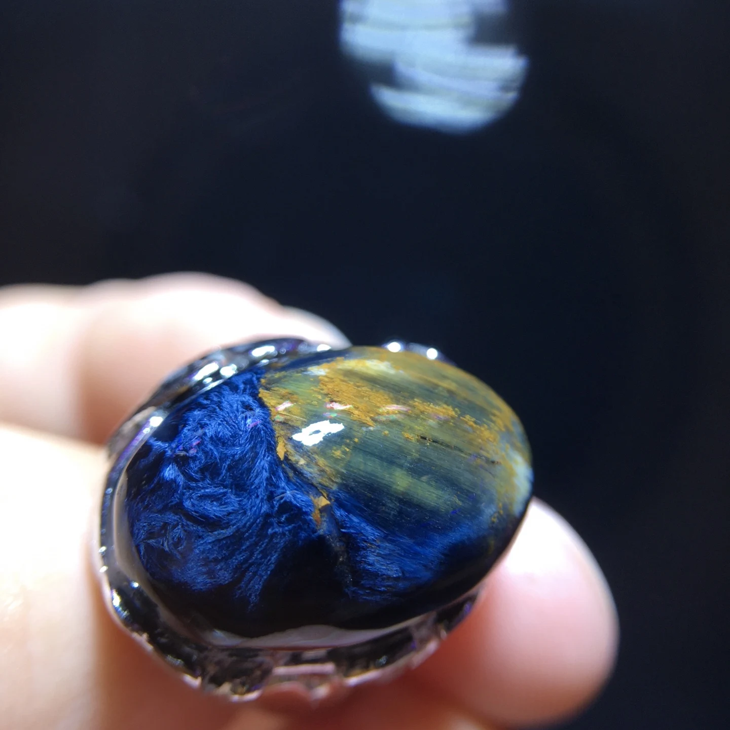 xNatural Blue Pietersite Adjustable Ring 18.6/12.6mm Namibia 925 Silver Pietersite Chatoyant Gemstone Ring AAAAAA