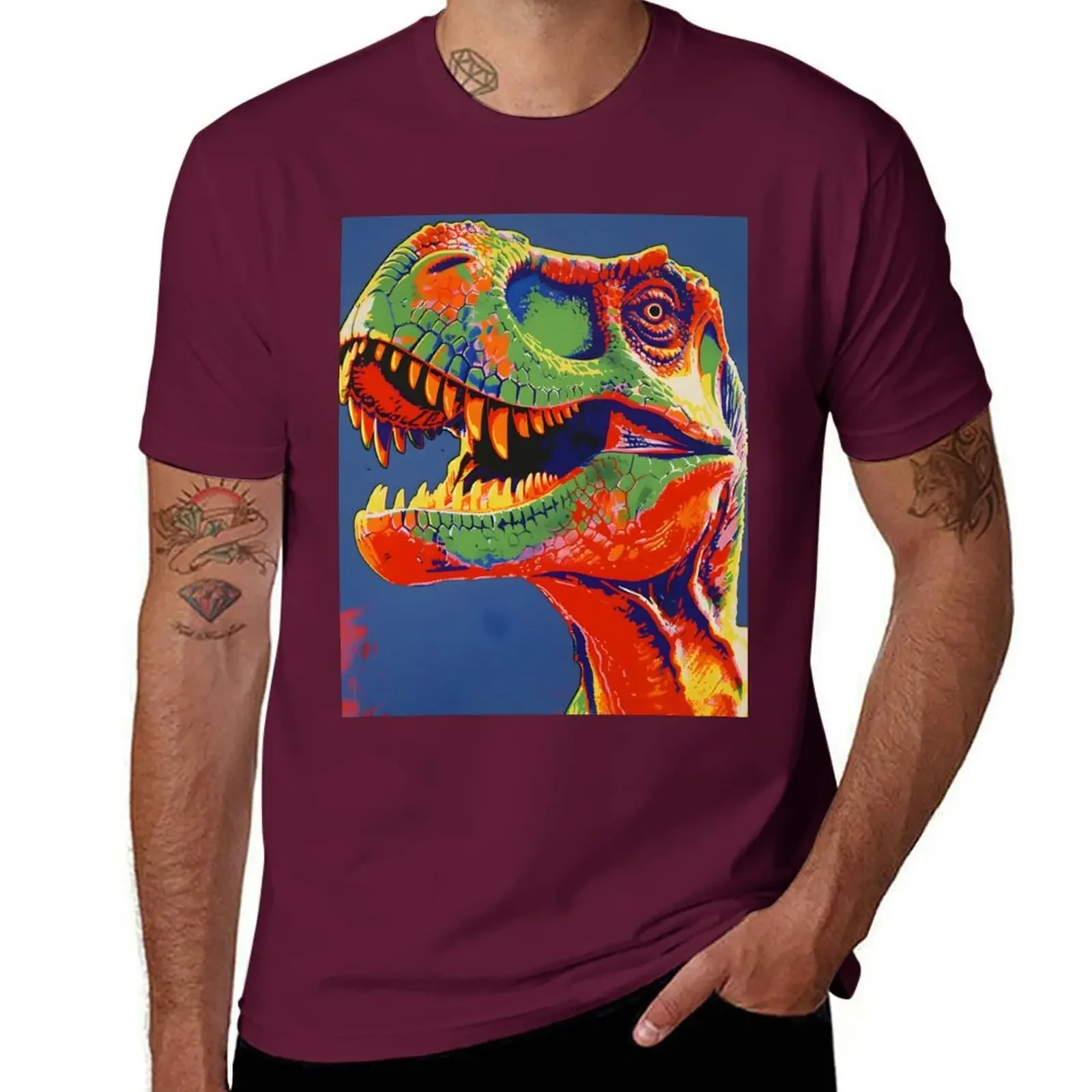 T-Rex Dinosaurus Portret Kleurrijke Kunst Set T-Shirt Dier Prinfor Jongens Oversizeds Effen T Shirts Mannen