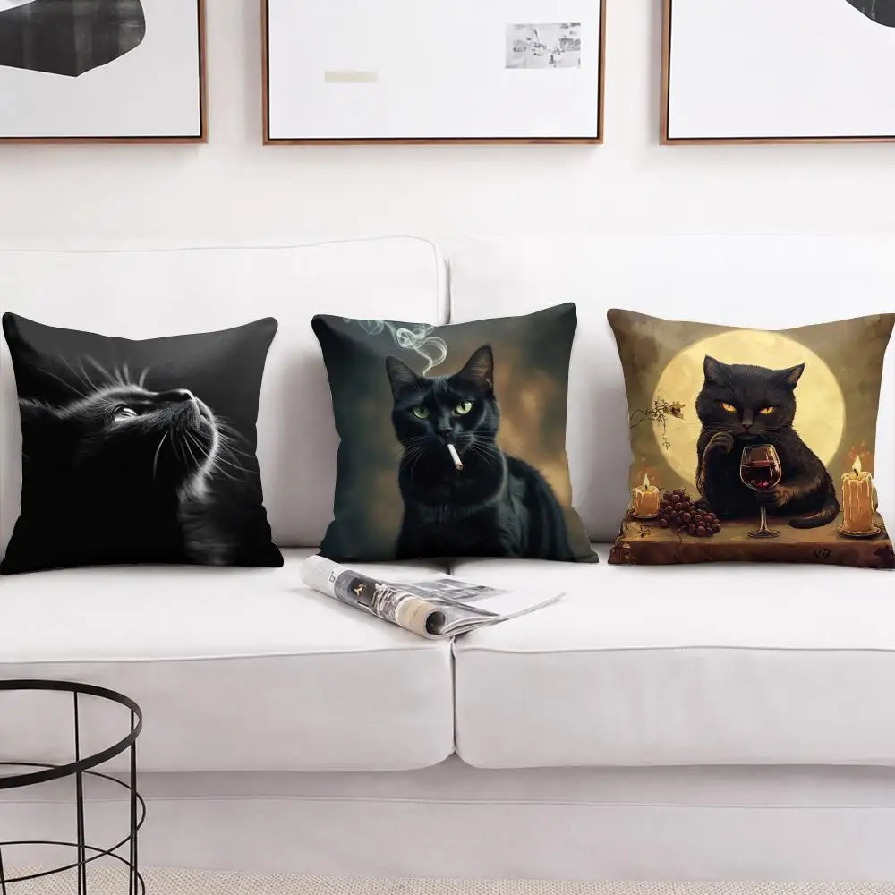 Shadow Cat Cushion Cover Short Plush Soft Double-Sided Printing Pillow Case Cozy Sofa Bedroom Home Decor Gift