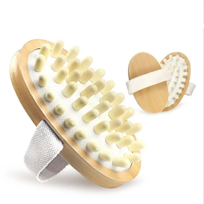 *Wooden Body Massage Brush with Polished Wood Nodes Soft Hand Strap for  Reduction Shower Spa Use