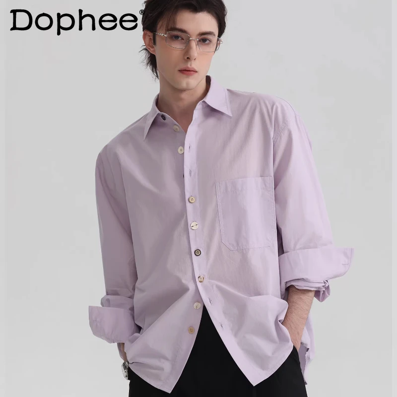 

2026 Men's Spring New Fashion Pocket Decoration Shirts Irregular Button Design Chic Tops Long Sleeve Lapel Comfort Men's Shirts