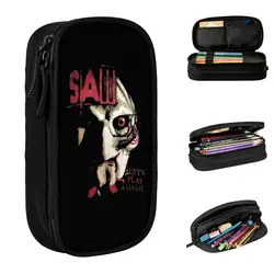 Scatola portapenne di grande capacità Saw X film Horror Lets Play A Game Merch doppio strato Pencilcase donna borsa per il trucco regalo