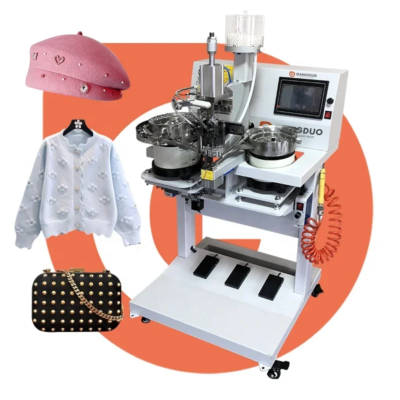 

Manual Automatic Plastic Single Double Part Head Bead Pearl Setting Drill Stringing Attach Machine for Hat