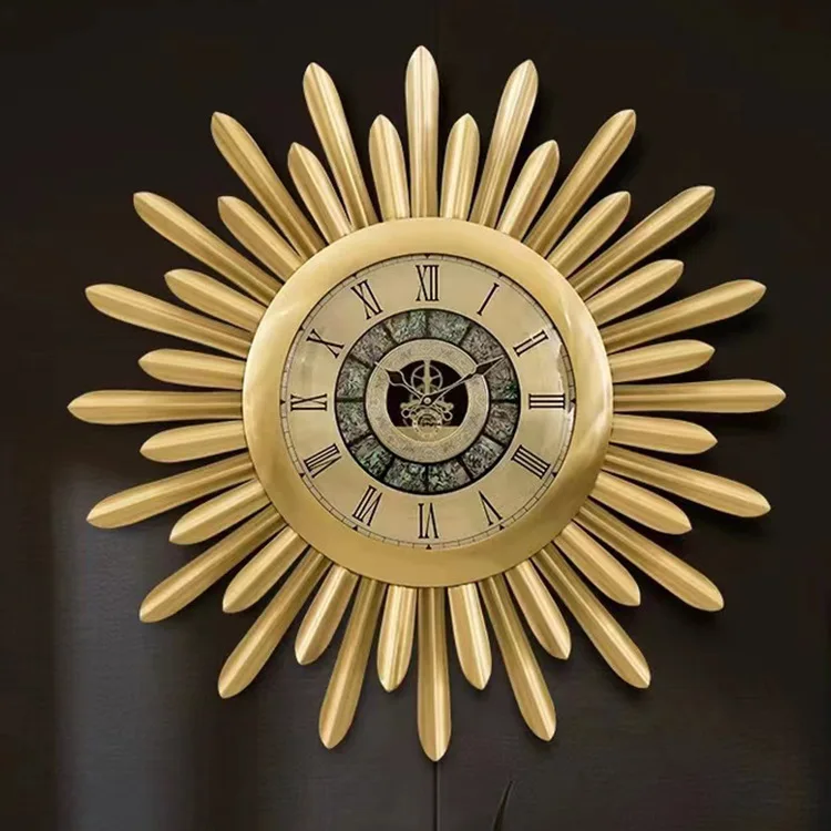 

Modern light luxury yellow pure copper clock wall clock living room home European modern high-end decorative large wall watch cl