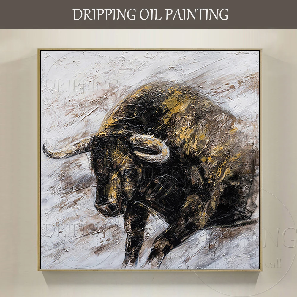 

Talent Artist Pure Hand-painted High Quality Modern Wall Art Animal Strong Bull Oil Painting on Canvas Thick Textured Picture