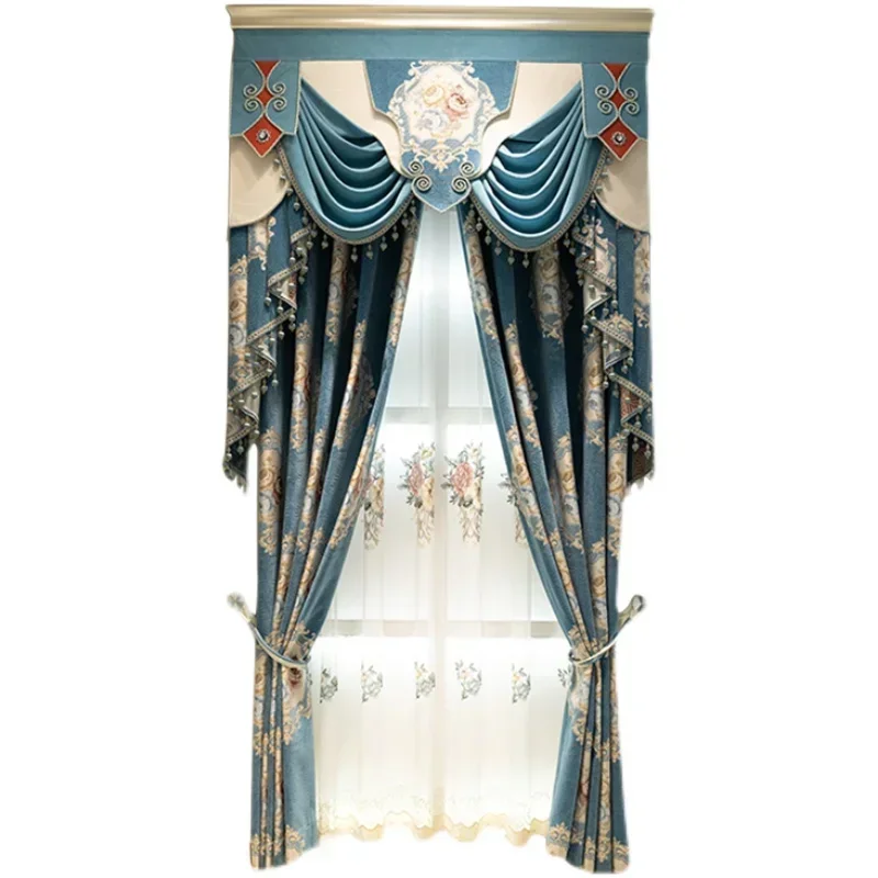 Luxury European Chenille Curtains for Living Dining Room Bedroom Villa High End Thickened Blackout Drapes American French Style