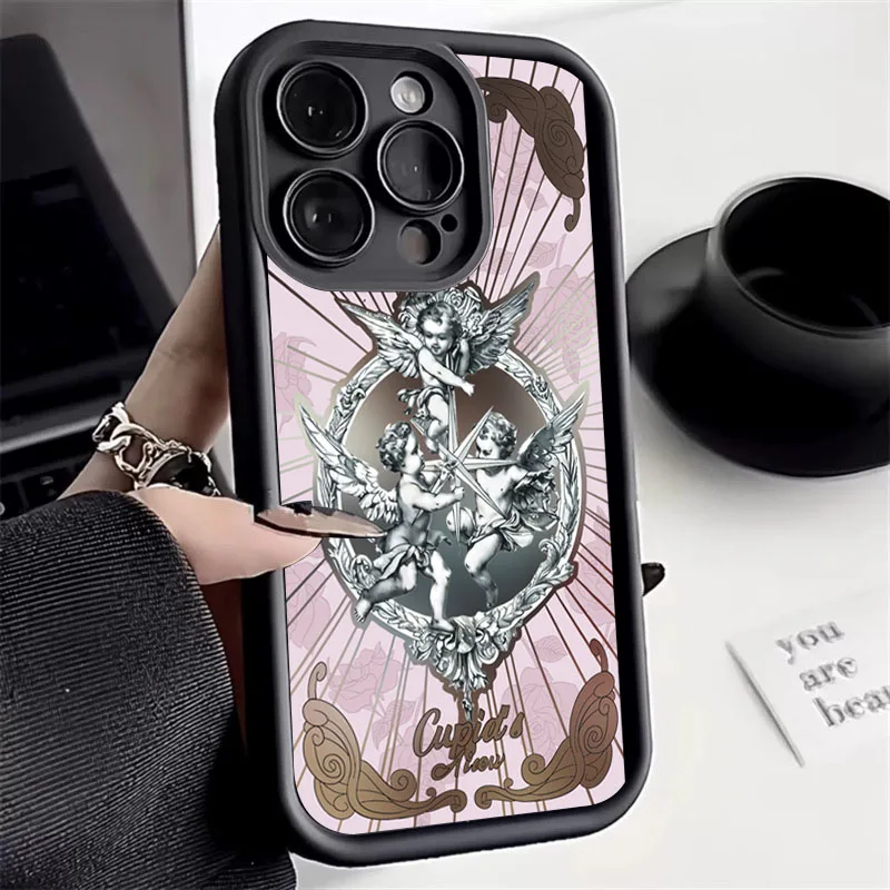 

Retro Cupid Angel Silicone Phone Case For iPhone 15 14 13 12 11 Pro Max XS X XR 7 8 15 Plus SE 2022 Shockproof Soft Bumper Cover