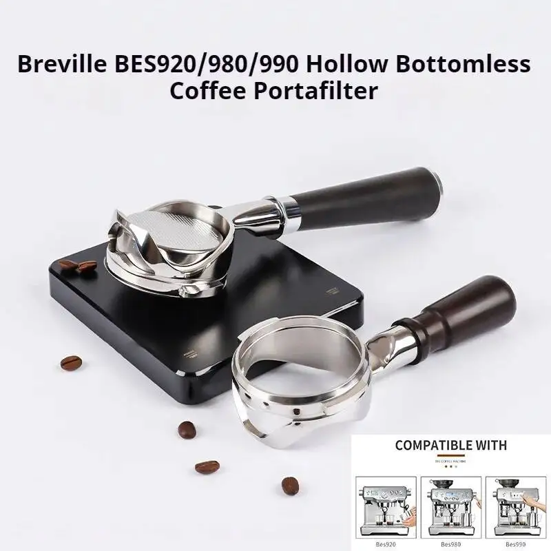

58 мм бездонный полый портафильтр с корзиной для 2 чашек для Breville BES920/980/990, нержавеющая сталь, голая ручка для кофе, инструмент для бариста