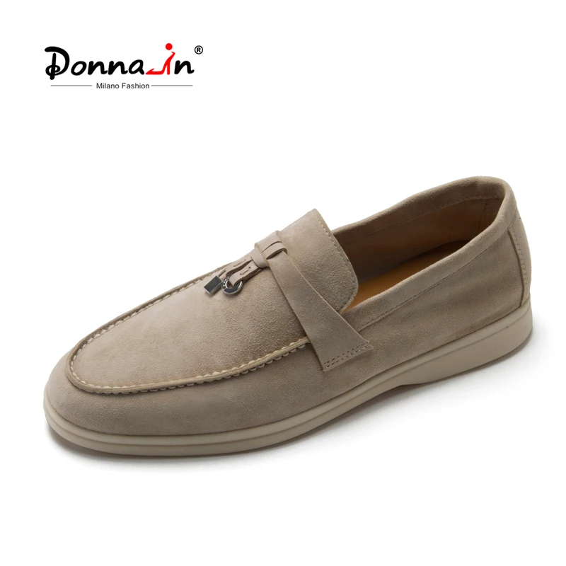 Donna-in New Spring Mocassin Shoes Women Soft Natural Suede Flat Loafers Luxury Brand Genuine Leather Plus Size 41-43