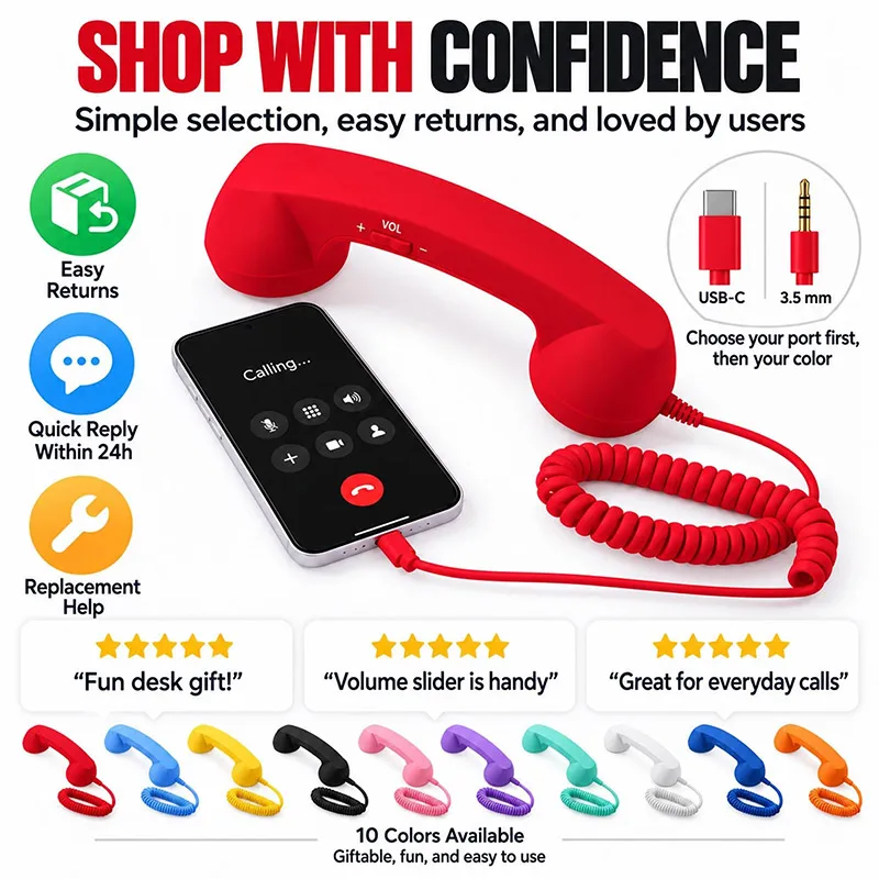 Retro Phone Handset Type C Wired Cell Phone Receiver Landline Style Handle For Clear Comfortable Calls At Home Office Or Travel