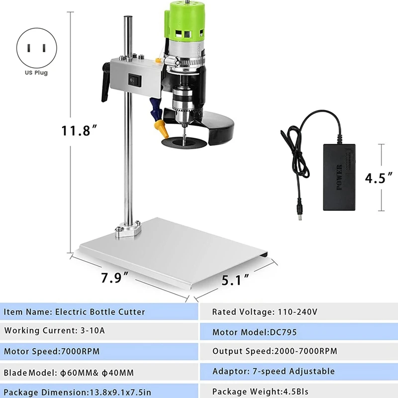 Glass Bottle Cutter Wine Bottle Cutting Grinding Drilling Machine With 12 PCS Abrasive Blades For DIY, 110V 150W,US Plug