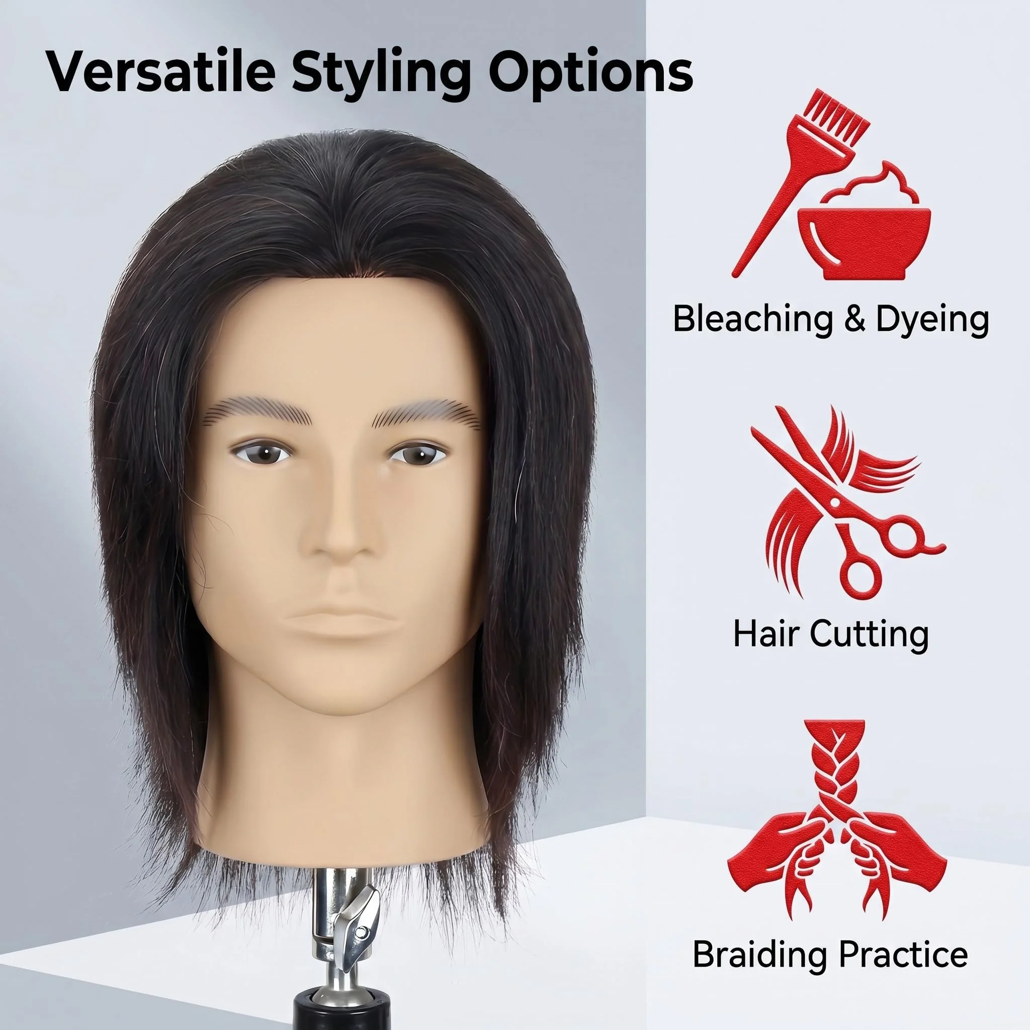

8-inch male mannequin head, 100% human hair, professional hairdressing mannequin head, training mannequin head for hairdressing
