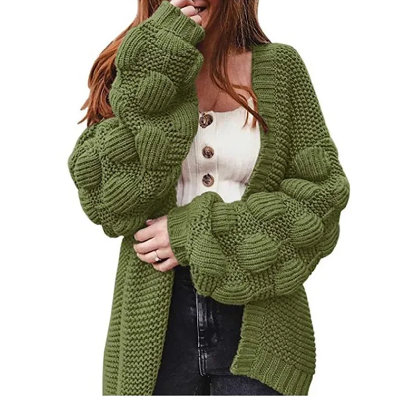 Women Oversized Cardigan Knitted Sweater 2024 New Vintage Cute Chunky Sweaters Wrap Long Fall Pom Pom Open Front Knit Sweaters