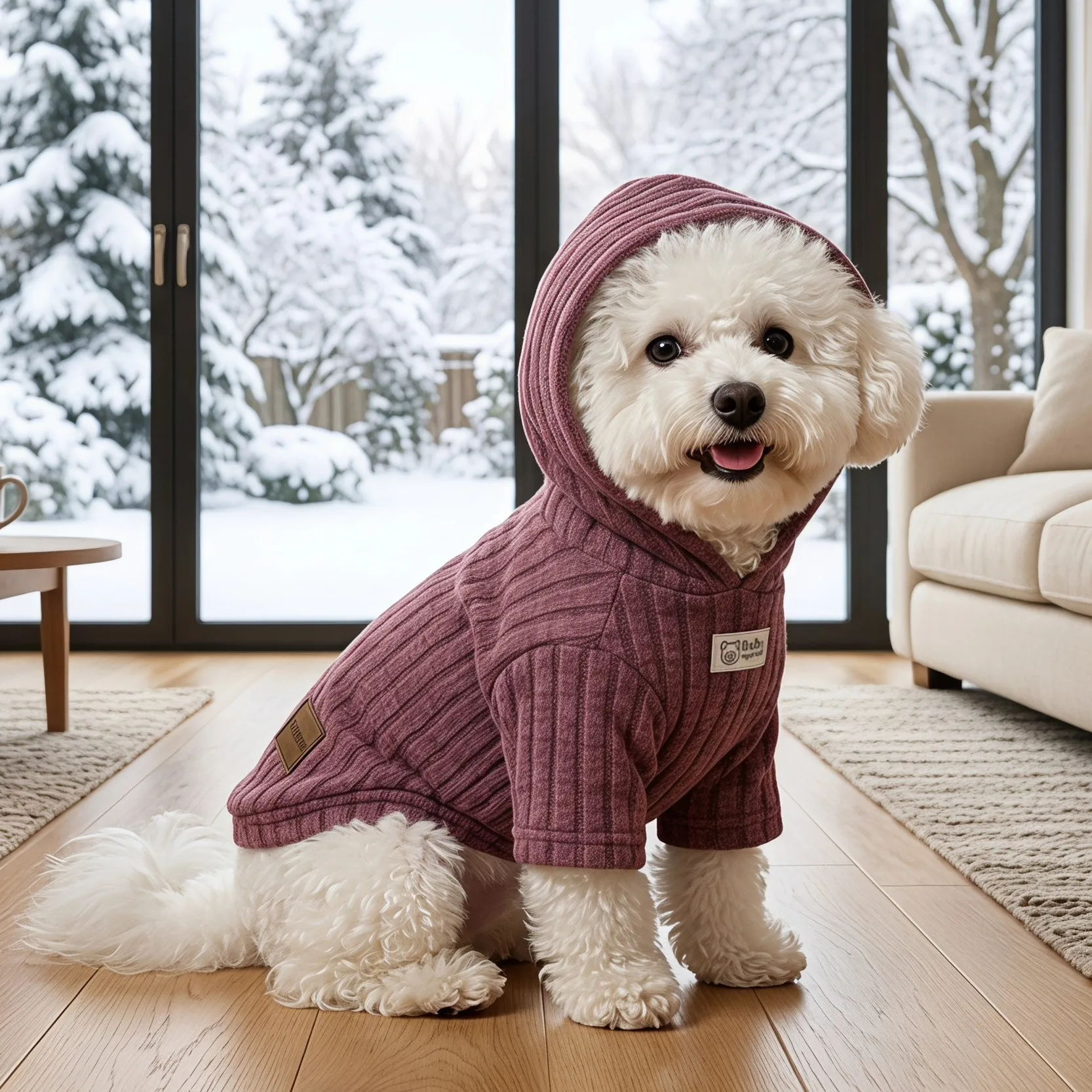 Kleidung für Hunde im Karomuster, Kapuzenjacke für Haustiere, Strickjacke mit Knöpfen für Hunde, Karo-Kapuzenjacke für Haustiere, Oberteil für Hunde mit Tasche. – Detail 6